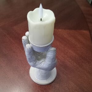 Bloomingville Stoneware Taper Candle Holder “Hand” Reactive Glaze Cream